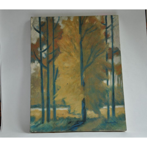 Oil painting of autumn trees signed Sarrazin 88
